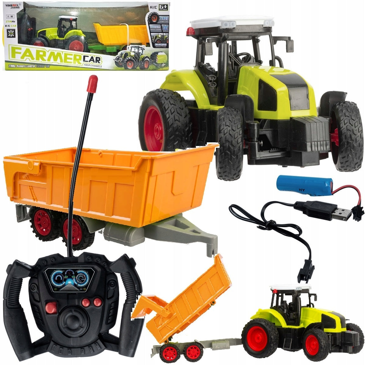 LARGE TRACTOR REMOTE CONTROLLED WITH TRAILER RC TRACTOR 39cm USB charging