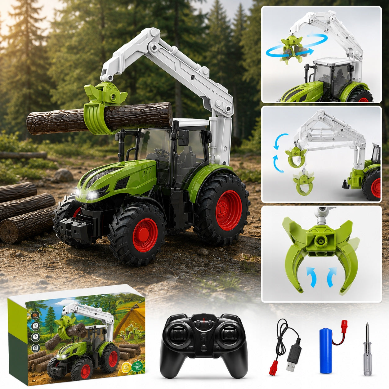 LARGE TRACTOR REMOTE CONTROLLED WOOD TRACTOR SIMULATION GIFT SET Manufacturer code TRAKTOR ZDALNIE STEROWANY Z CHWYTAKIEM