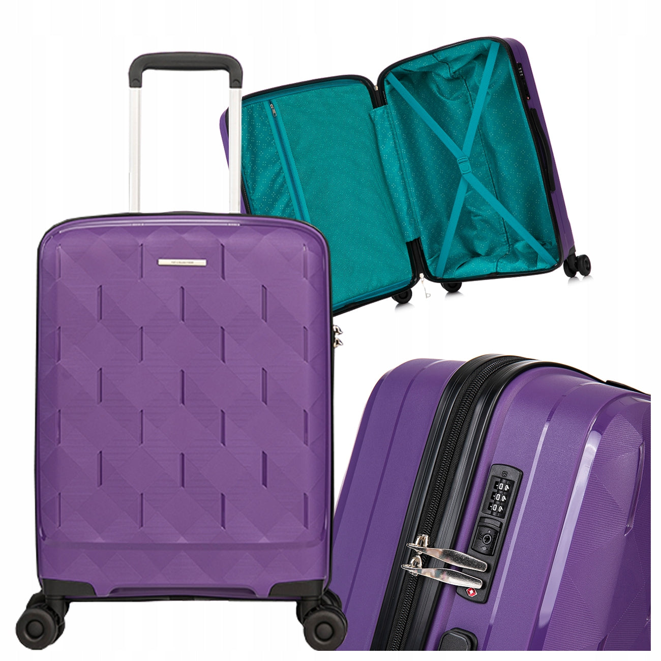 LARGE TRAVEL SUITCASE WITH WHEELS HARD 28" POLYPROPYLENE CAPRI VIOLET