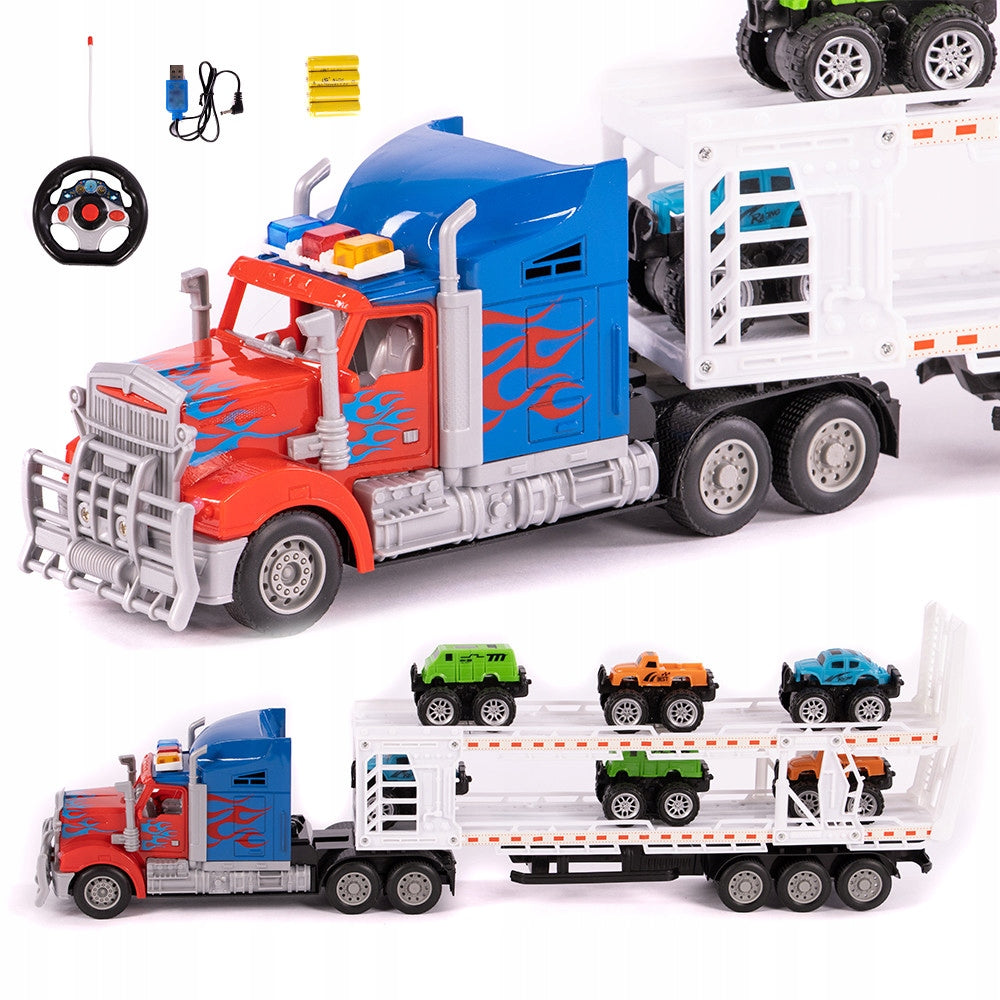 LARGE TRUCK TOW TRUCK REMOTE CONTROLLED 6 CARS BATTERIES SEMI-TRAILER LED Packaging status original