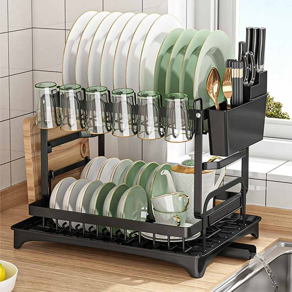 LARGE TWO-LEVEL DISH DRYER BLACK METAL CUTLERY DRAINER Brand no brand
