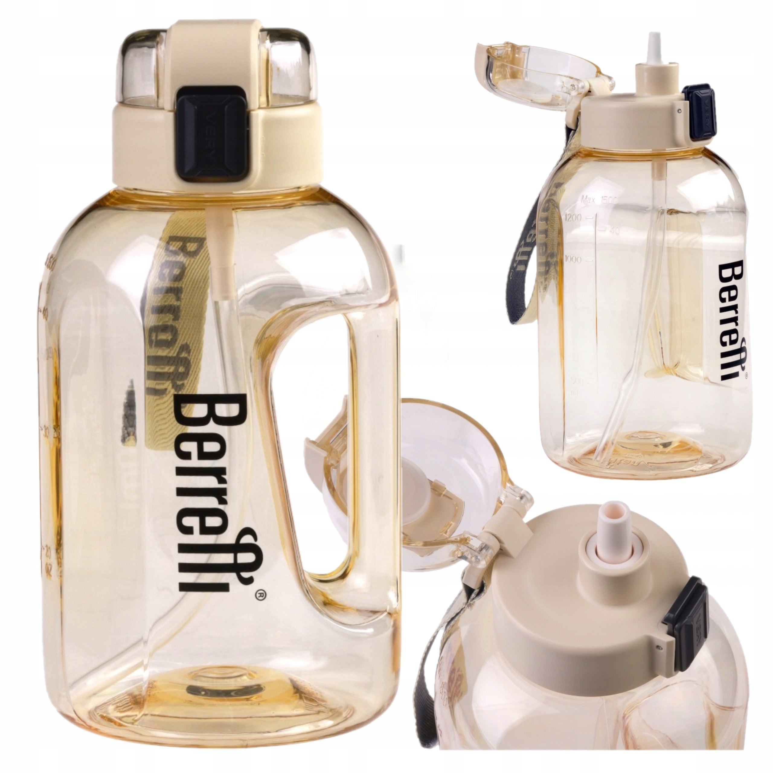 LARGE WATER BOTTLE 1,5L WATER BOTTLE WITH STRAW MEASURING CUP FOR TRAINING GYM LEASH