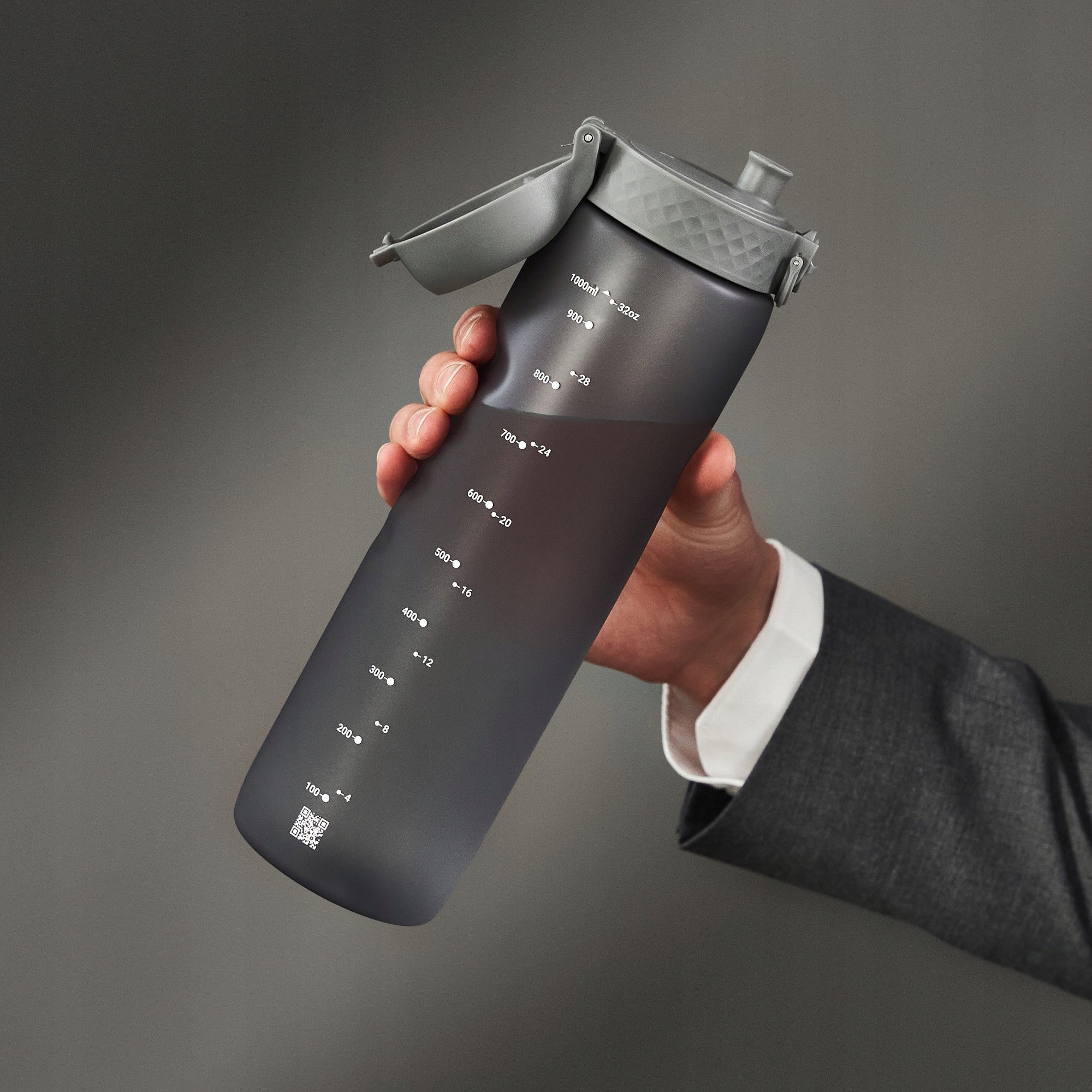 LARGE WATER BOTTLE -ATEST PZH- GREY SPORTS GYM TRAINING ION8 1 LITER Brand Ion8