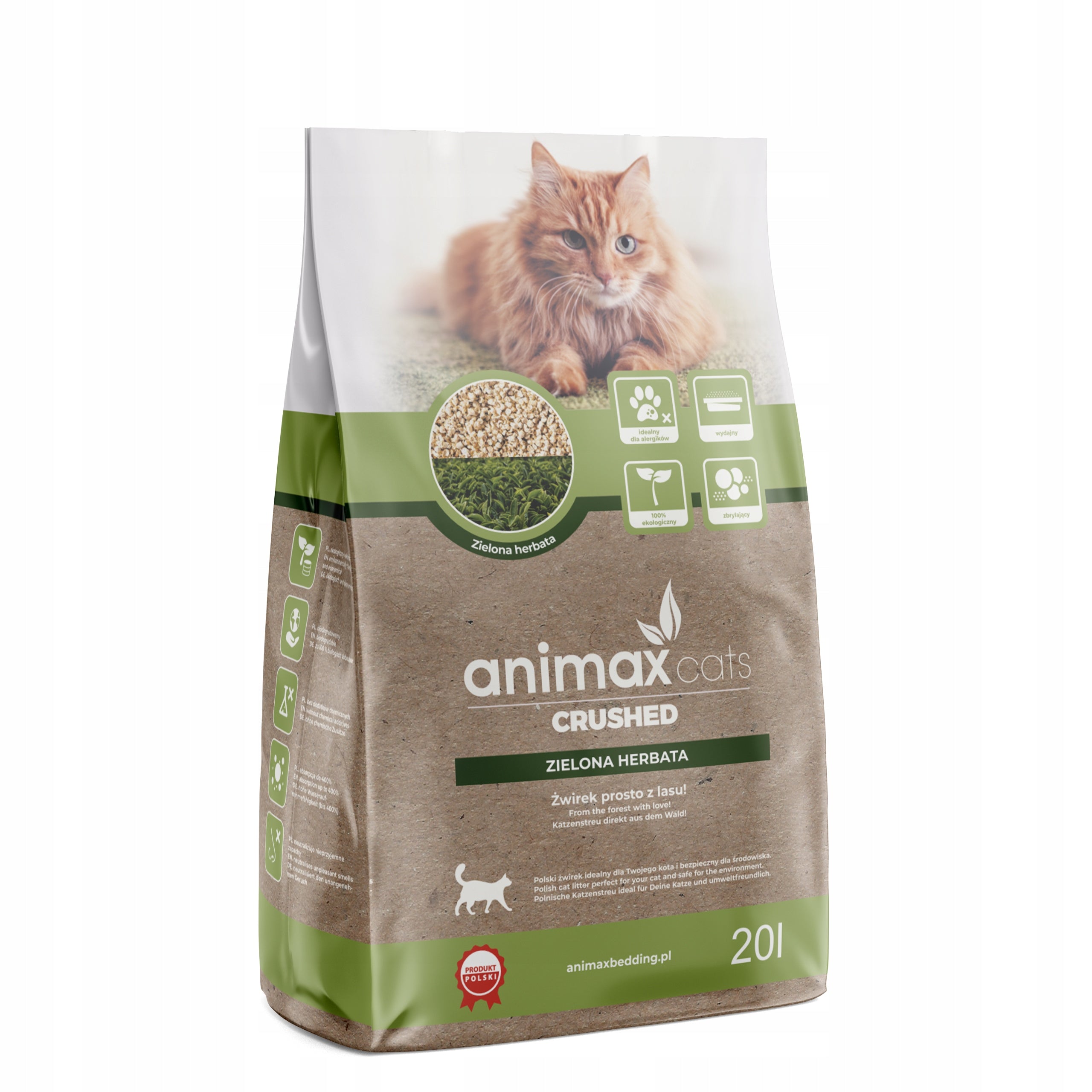 LARGE WOODEN LITTER CLUMPING GREEN TEA ANIMAX 20 L Antibacterial EAN (GTIN) 5906660129196