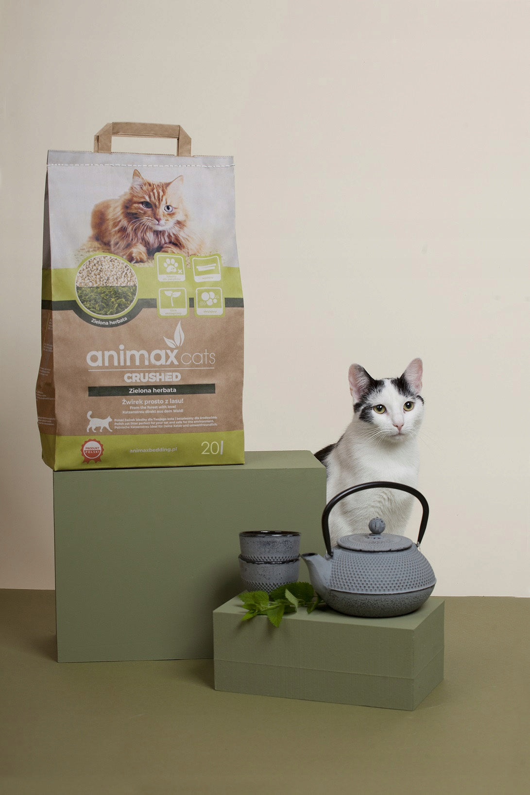 LARGE WOODEN LITTER CLUMPING GREEN TEA ANIMAX 20 L Antibacterial Volume 20 l