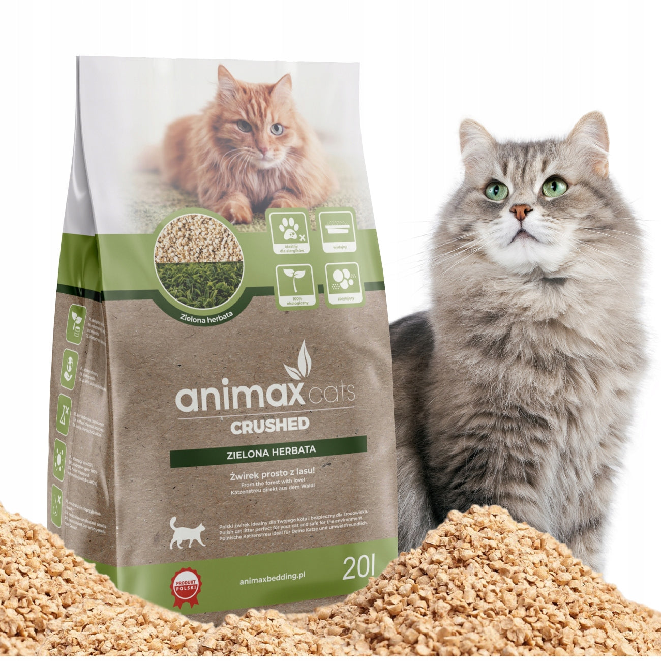 LARGE WOODEN LITTER CLUMPING GREEN TEA ANIMAX 20 L Antibacterial