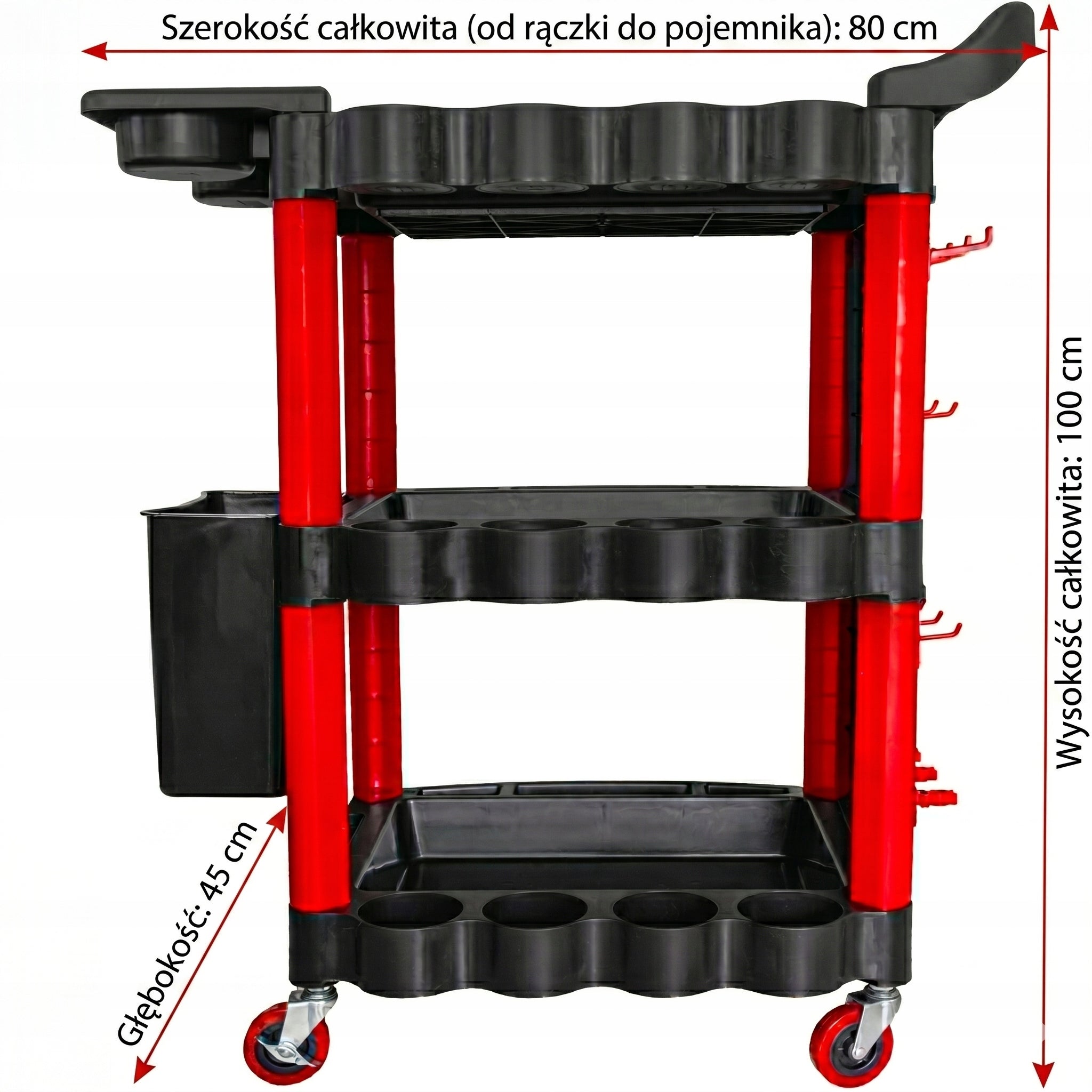 LARGE WORKSHOP TOOL TROLLEY SERVICE CABINET 3 SHELVES WHEEL HOOKS 180KG Manufacturer code V08341_3
