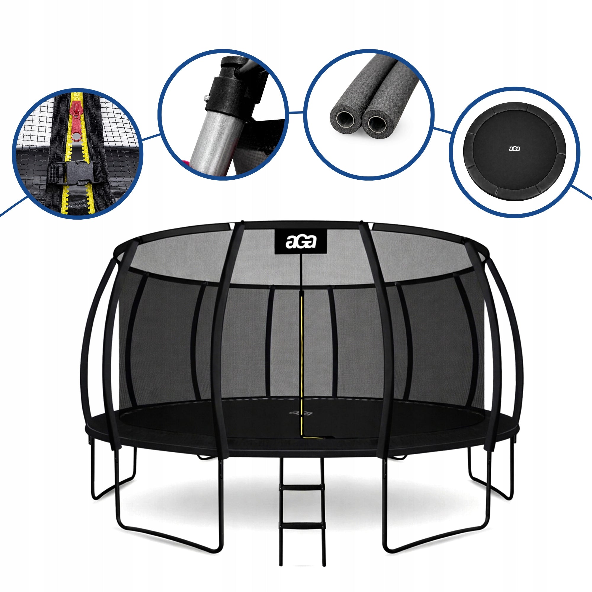 LARGEST Trampoline on the Market aGa SPORT EXCLUSIVE 500 cm 16 ft. Black Kind without mesh
