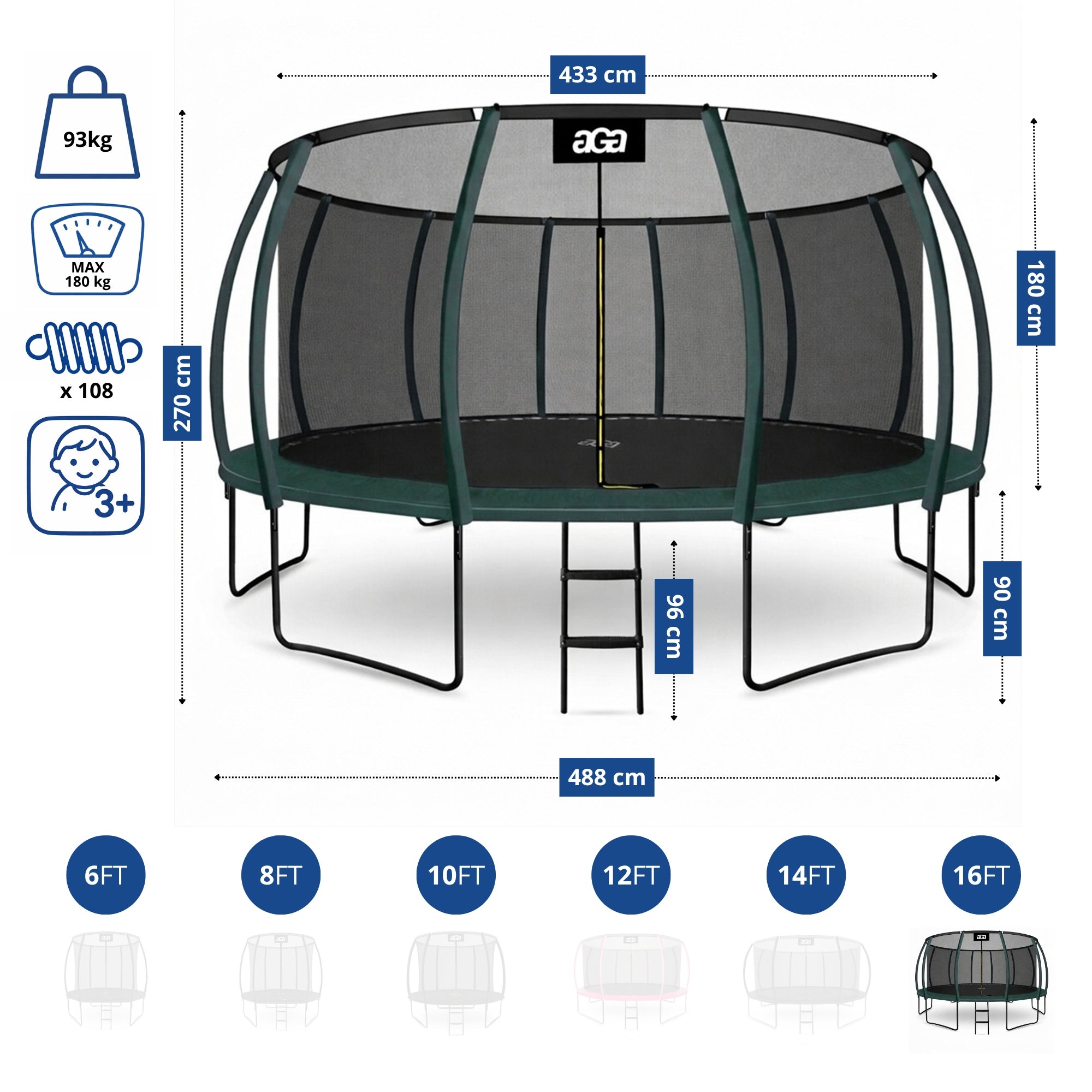 LARGEST Trampoline on the Market aGa SPORT EXCLUSIVE 500 cm 16 ft. DG PREMIUM Kid's age 8+ years
