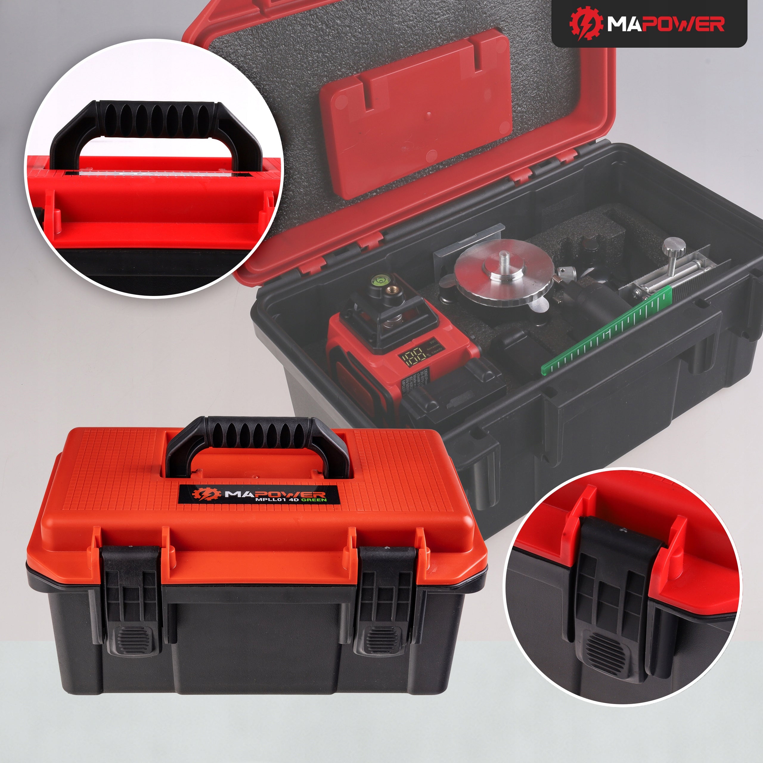 LASER CROSS LASER LEVEL 4D PLANE GREEN + TRIPOD 120CM Power supply rechargeable battery