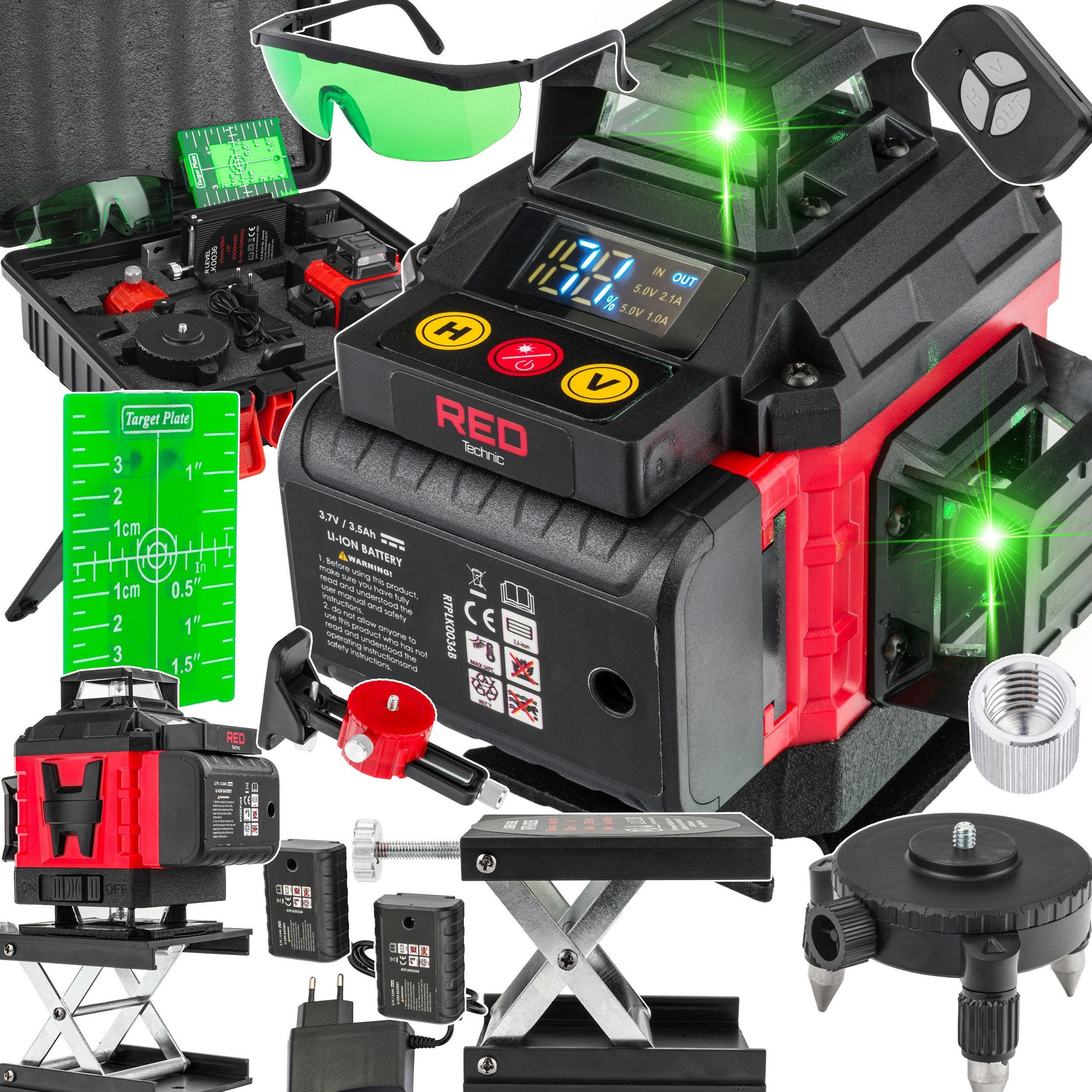 LASER LEVEL CROSS LASER GREEN SELF-LEVELING 4D 360 BATTERIES