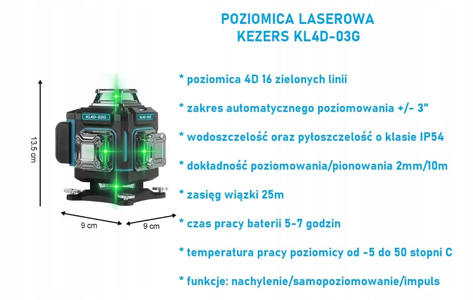 LASER LEVEL KEZERS 4D MEGA SET SUITCASE 2xAKU TRIPOD HOLDER PILOT Manufacturer code KL4D-03G