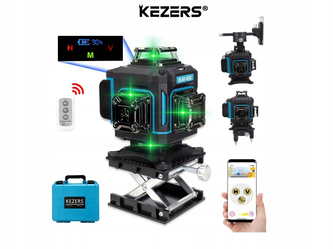 LASER LEVEL KEZERS 4D MEGA SET SUITCASE 2xAKU TRIPOD HOLDER PILOT