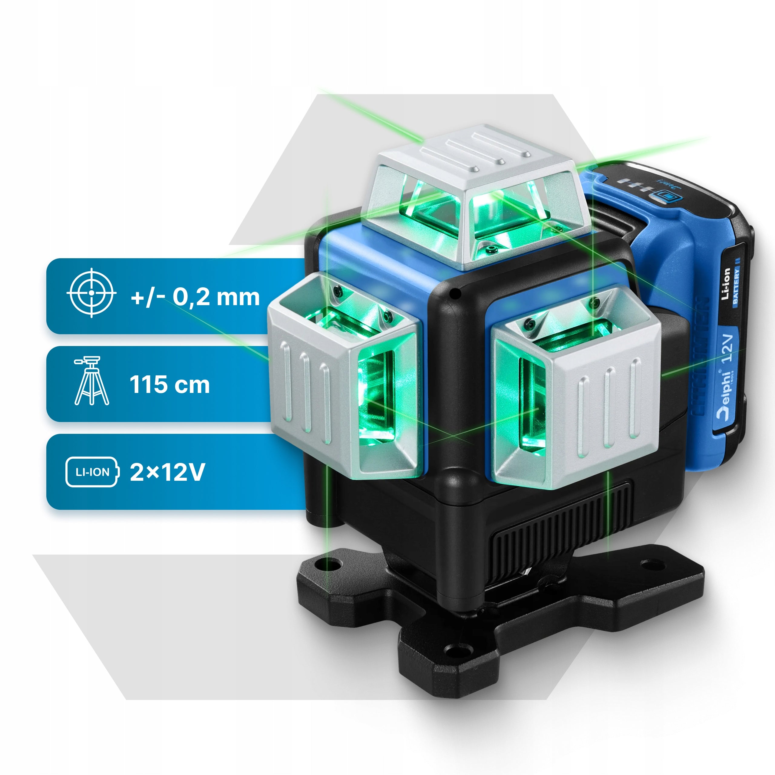 LASER LEVEL PRO CROSS LASER 360 4D GREEN 2x AKU TRIPOD 16 LINES Model Poziomica Płaszczyznowa Zielona 360° 16 Liniowa