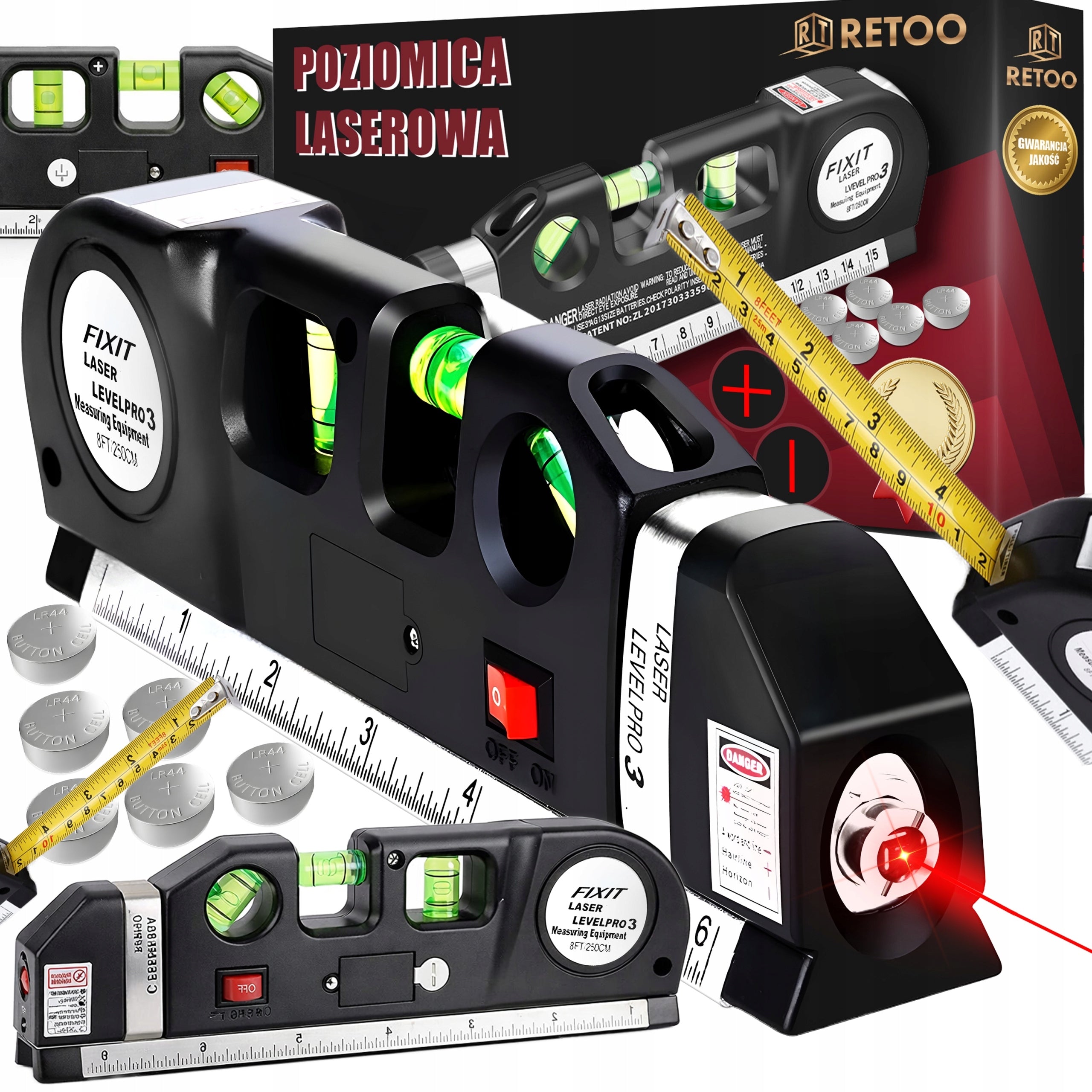 LASER LEVEL WITH MEASURING CUP 250CM CROSS LASER 3 LIBELS RULER