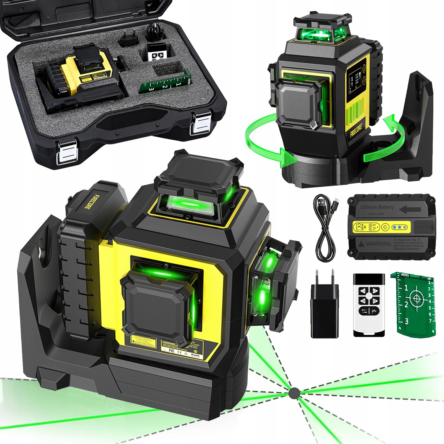 LASER LEVEL WITH ROTARY POINT ALIGNMENT 12LINE CROSS LASER