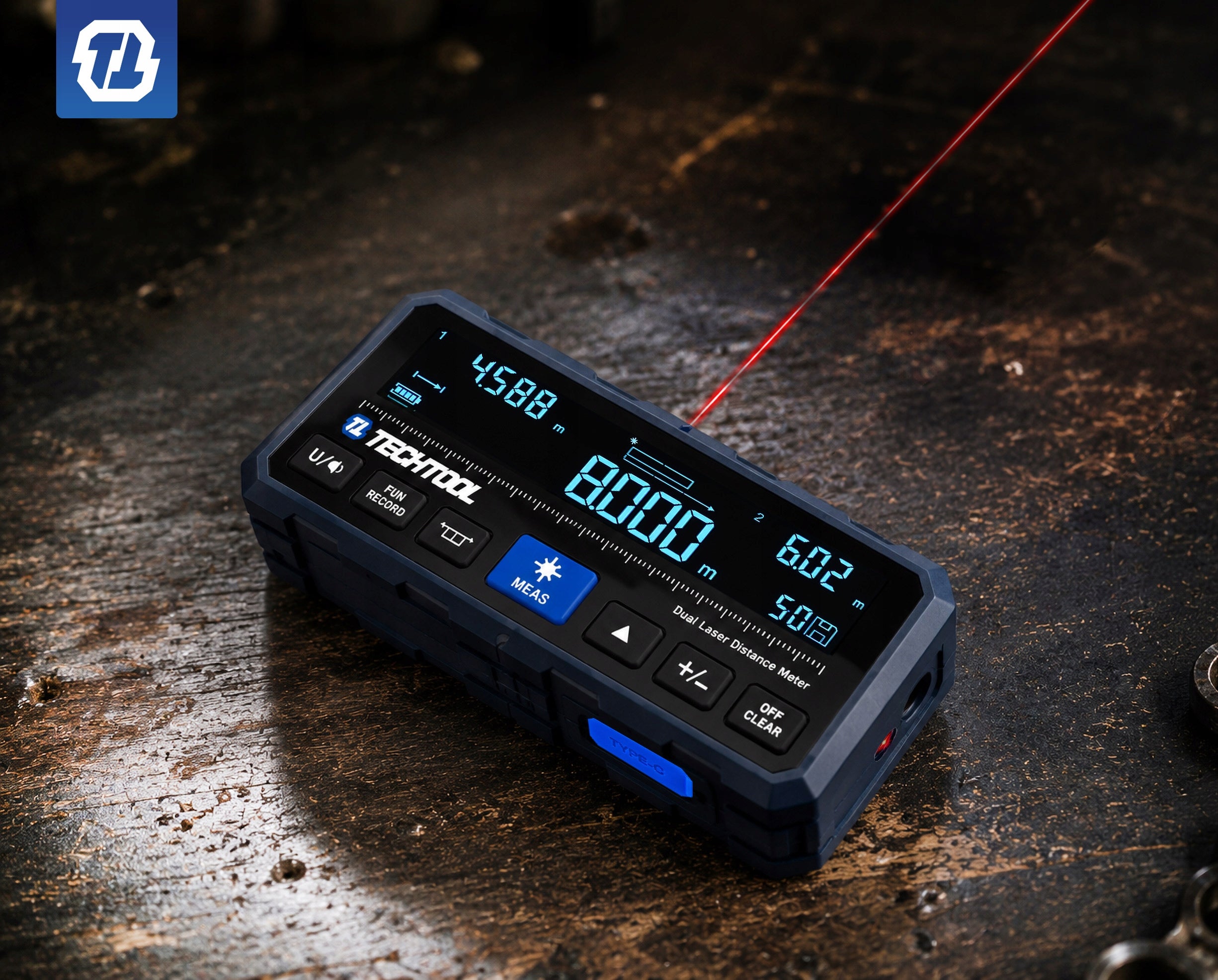 LASER RANGEFINDER >100M< DIGITAL PROTRACTOR >TWO-SIDED< LASER LEVEL Brand TECHTOOL