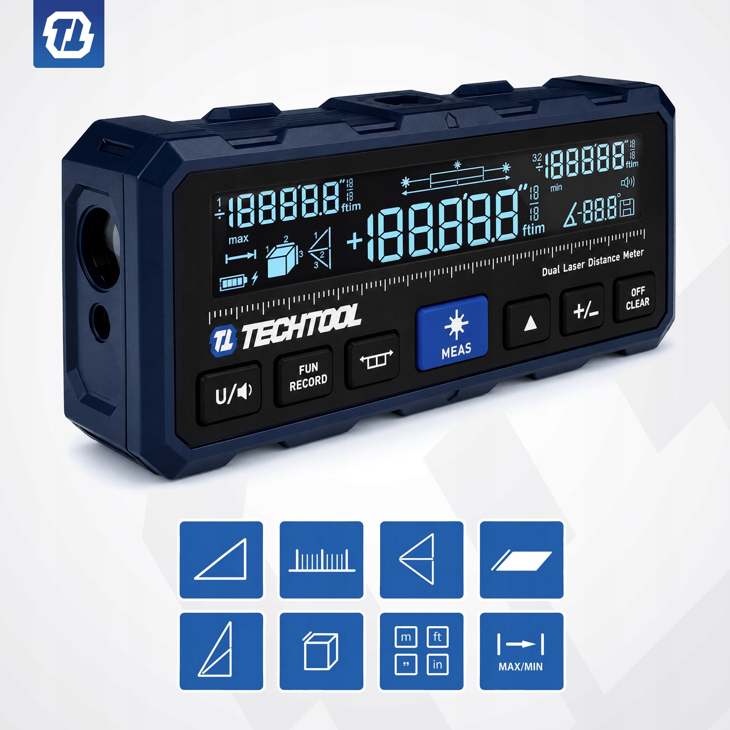 LASER RANGEFINDER >100M< DIGITAL PROTRACTOR >TWO-SIDED< LASER LEVEL Maximum number of measurements in memory 50