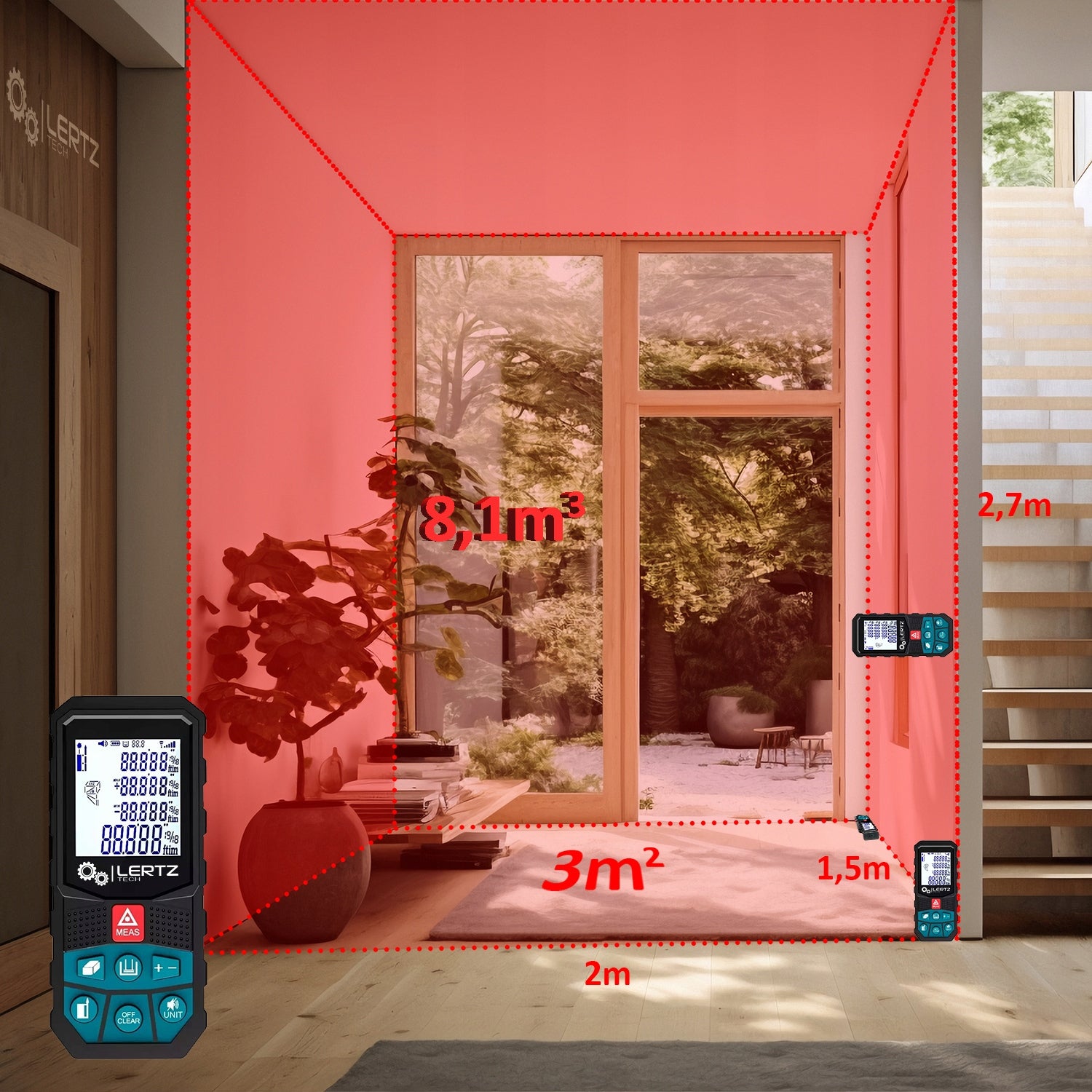 LASER RANGEFINDER >50M< PROTRACTOR DIGITAL METER LASER LEVEL MEASURING CUP Maximum number of measurements in memory 20