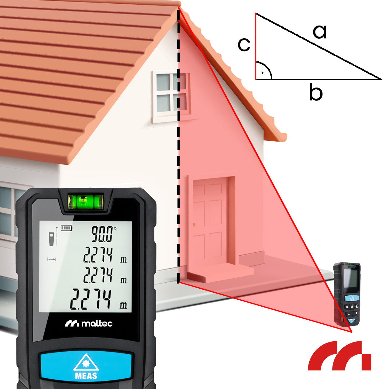 LASER RANGEFINDER 50M PROTRACTOR LEVEL DIGITAL DISTANCE METER Brand Maltec
