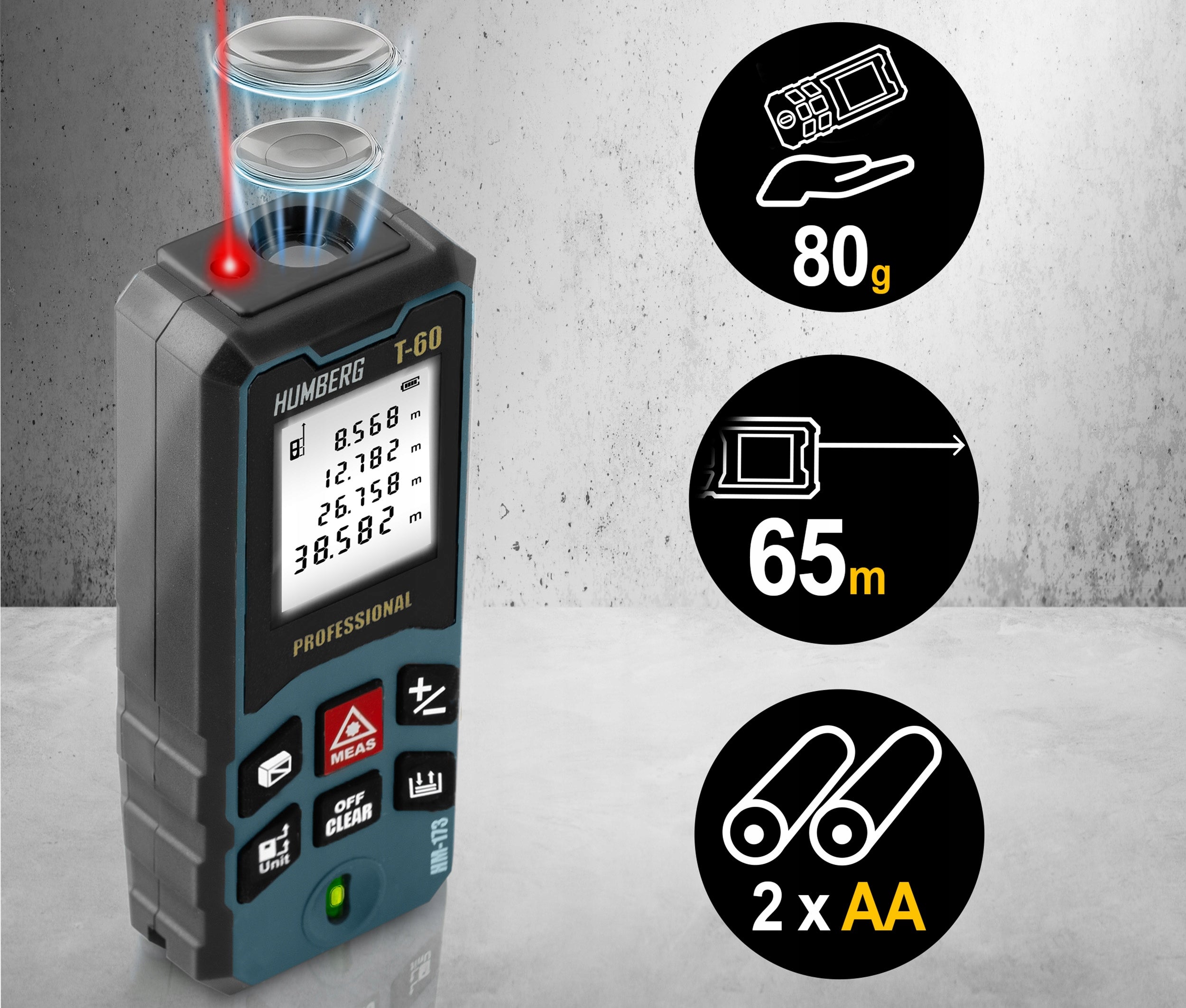 LASER RANGEFINDER >>60m<< DIGITAL PROTRACTOR LEVEL METER HUMBERG Manufacturer code 517301