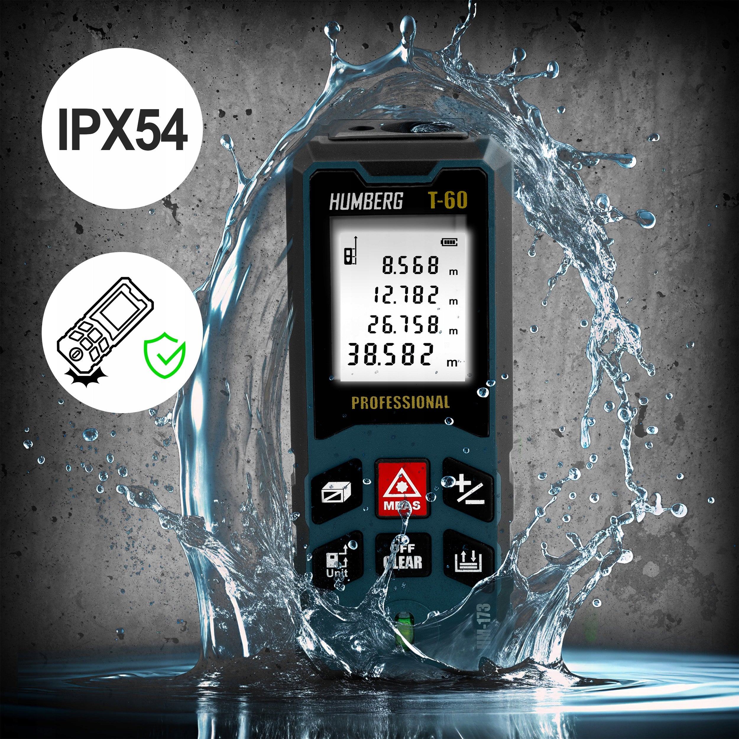 LASER RANGEFINDER >>60m<< DIGITAL PROTRACTOR LEVEL METER HUMBERG Measurement accuracy (+/- mm) 1,5