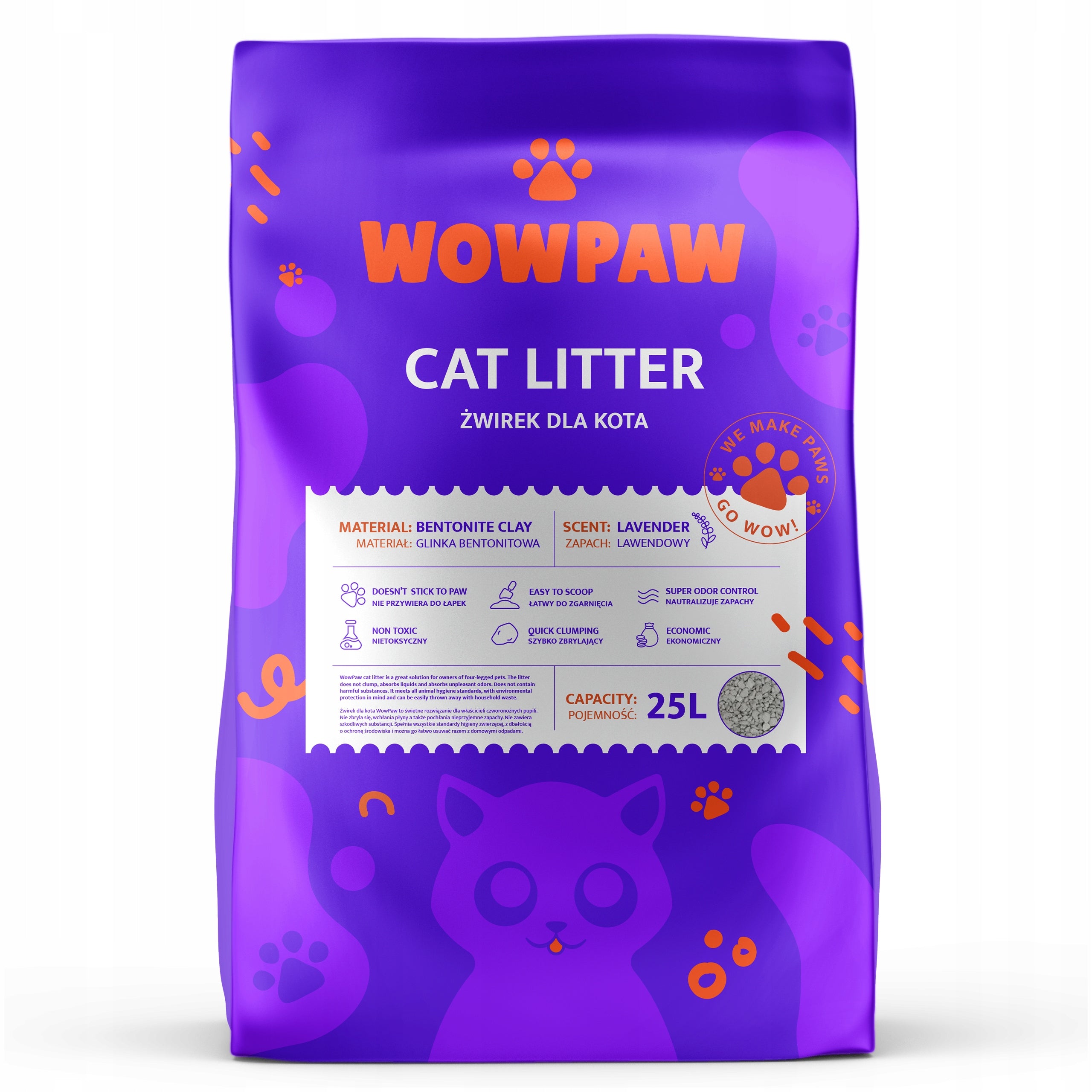 LAVENDER BENTONITE LITTER FOR CAT 25L CLUMPING NATURAL DUST-FREE