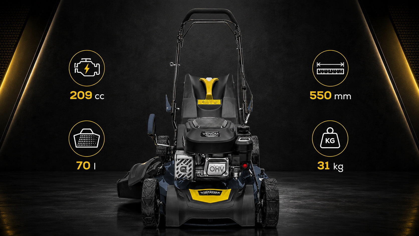 LAWN MOWER VENOM 55cm MULCH POWERFUL MOTOR 209cc PRO DRIVE Model KOSIARKA PROFESJONALNA VEN 55S-209 209CC KOSZ 70L