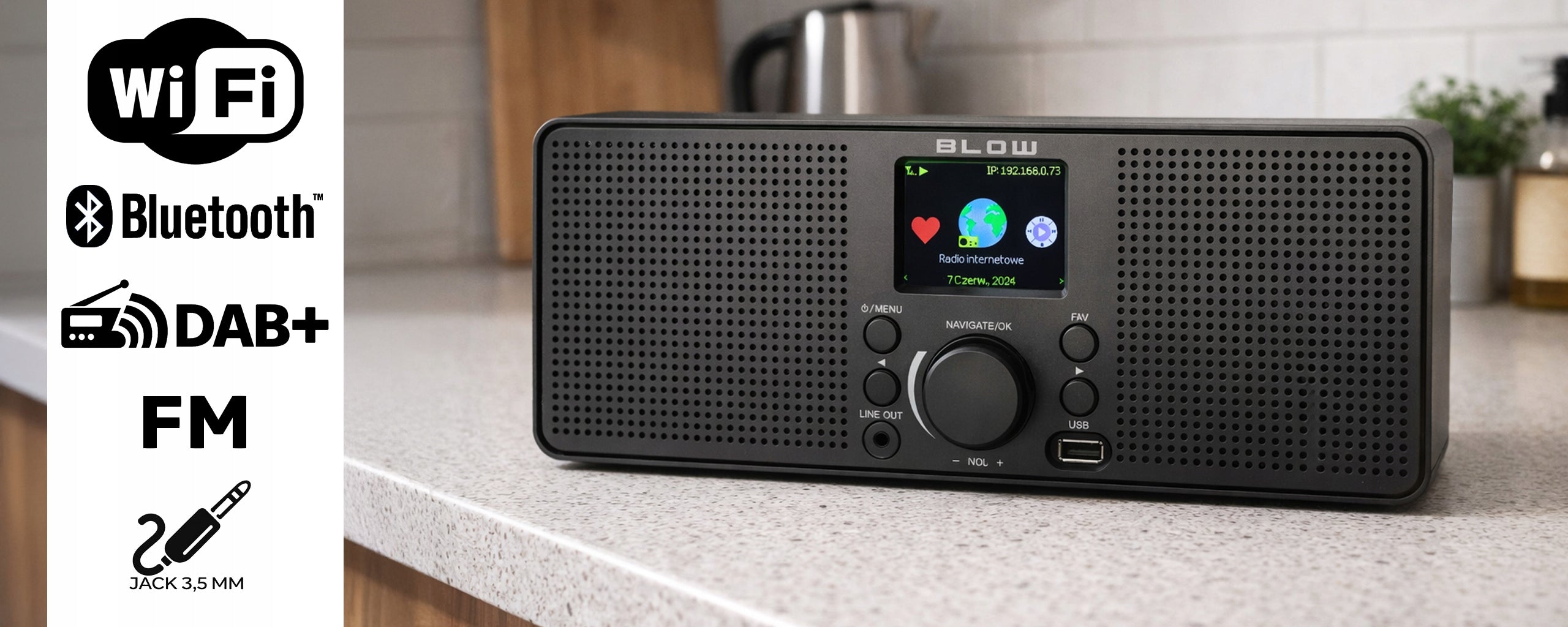 LCD INTERNET KITCHEN RADIO WIFI NETWORK BLUETOOTH USB RDS ALARM CLOCK ALARM Packaging status original