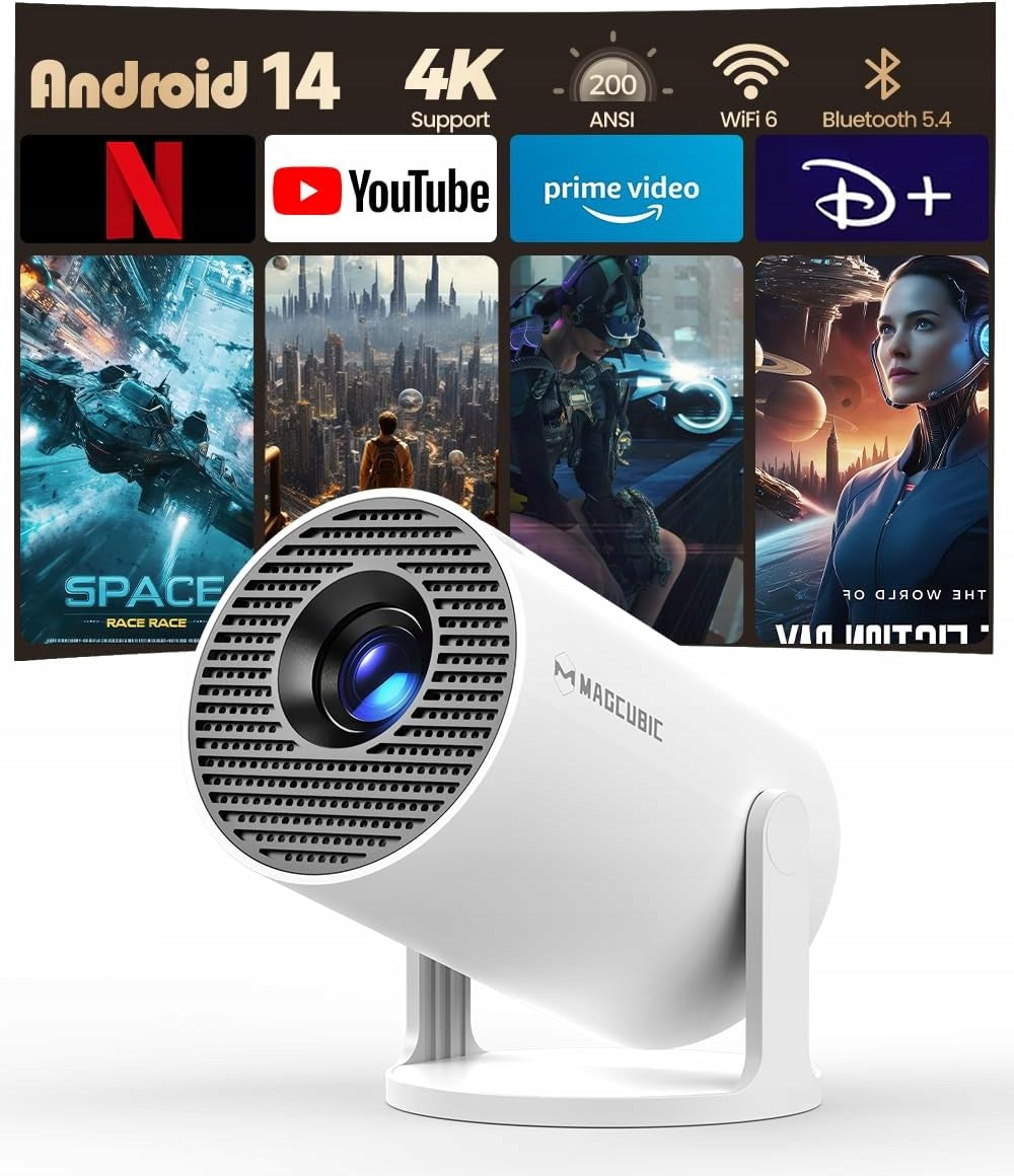 LCD Projector HY300 4K WiFi6 Bluetooth 5 200" Rotation 180 Degree Remote Control
