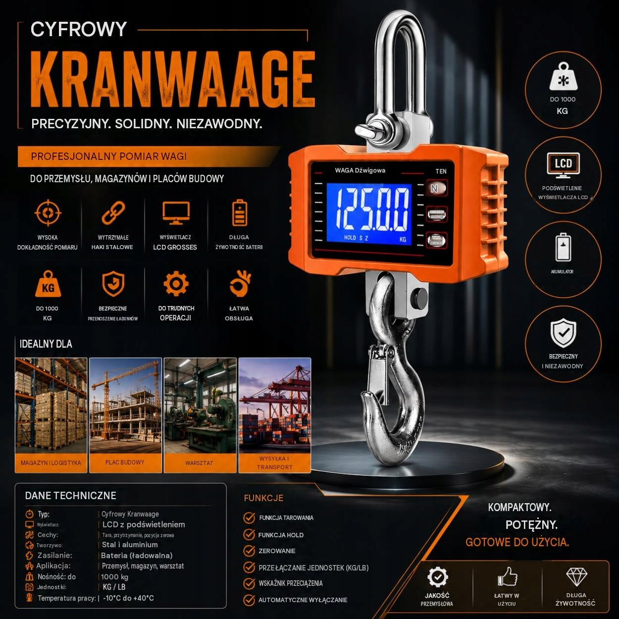 LCD electronic lifting hook scale up to 1000 kg Manufacturer code sf923