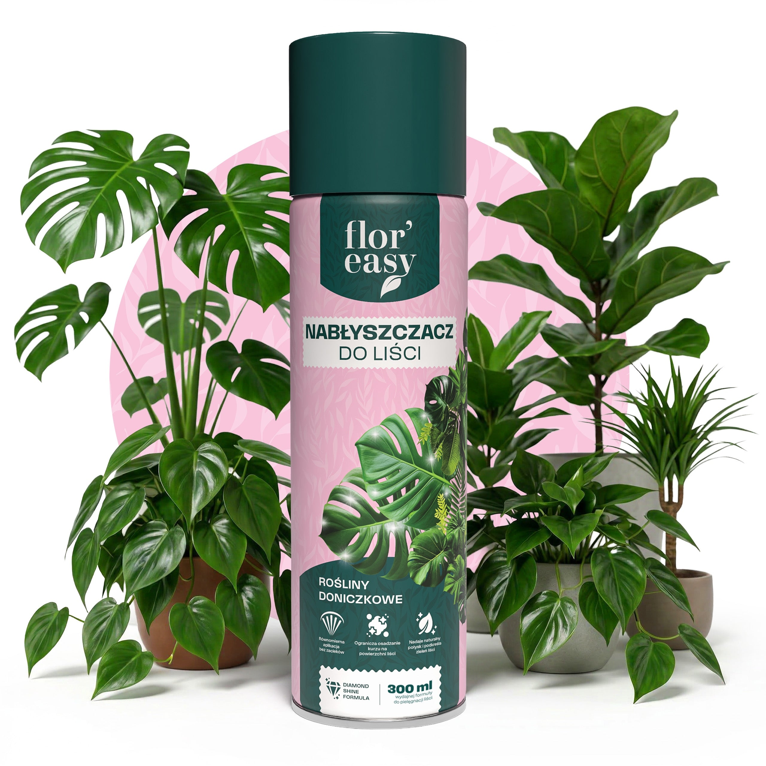 LEAF RINSE AID PREPARATION SPRAY FOR POTTED PLANTS FLOREASY 300ML Manufacturer code AEROZOL WIELOSKŁADNIKOWY 0,3L NABŁYSZCZAJĄCY