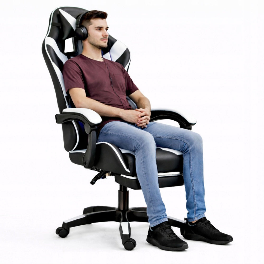 LEAN Gaming Chair Swivel Office Chair with Footrest Cushion Black and White Brand no brand