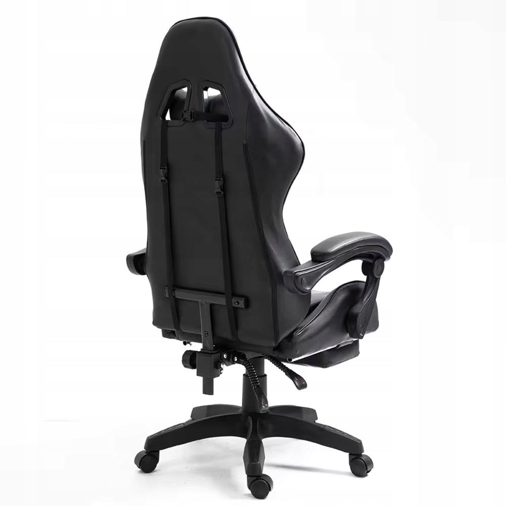 LEAN Gaming Chair Swivel Office Chair with Footrest Cushion Black and White Furniture height 125 cm