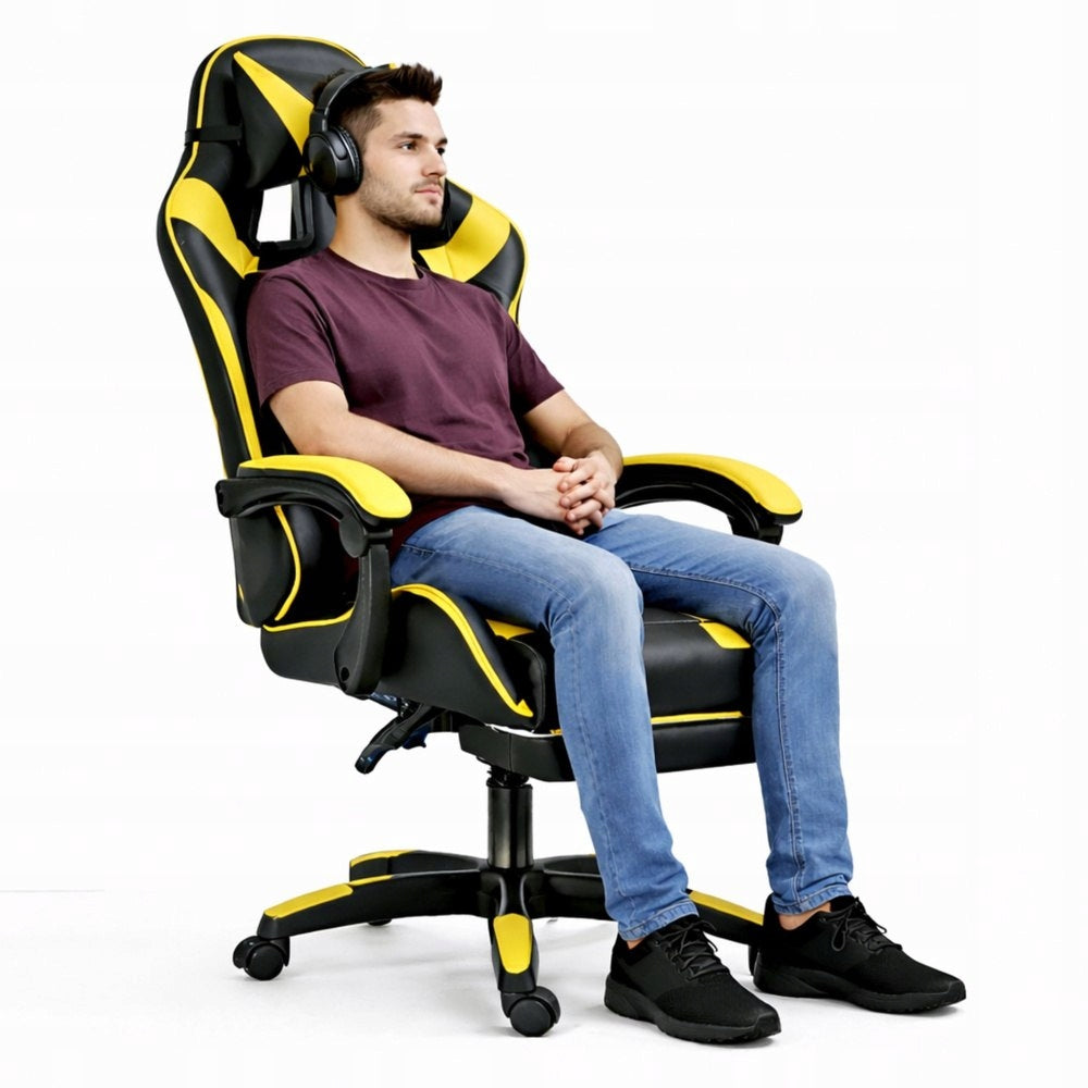 LEAN Gaming Chair Swivel Office With Footrest Cushion Black and Yellow Brand no brand