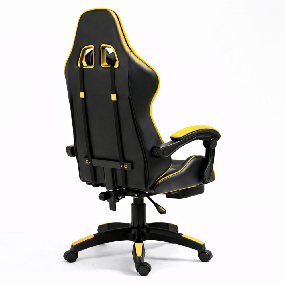 LEAN Gaming Chair Swivel Office With Footrest Cushion Black and Yellow Furniture height 125 cm