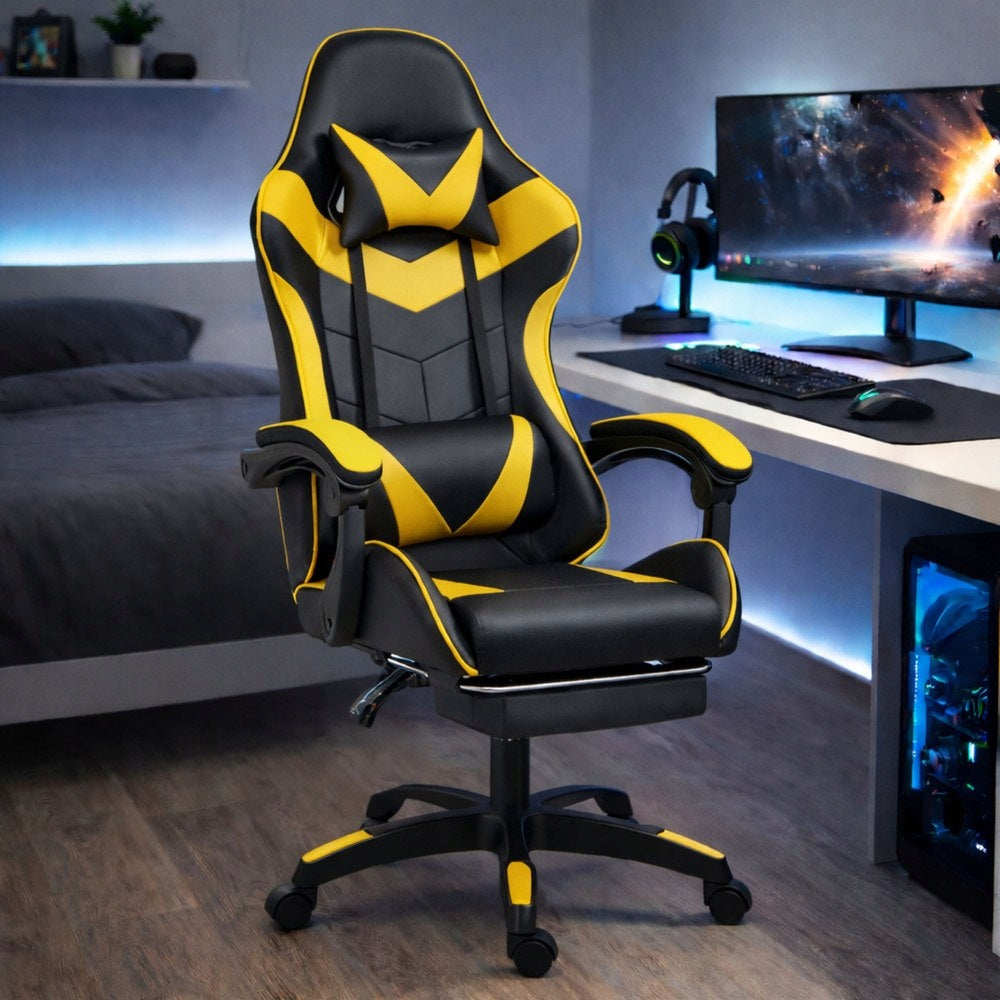 LEAN Gaming Chair Swivel Office With Footrest Cushion Black and Yellow Model LEAN