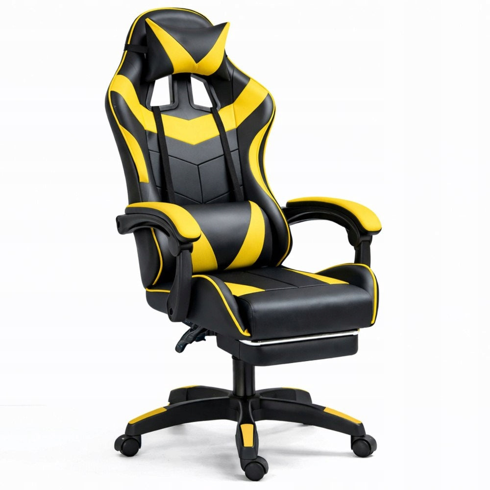 LEAN Gaming Chair Swivel Office With Footrest Cushion Black and Yellow Packaging status original
