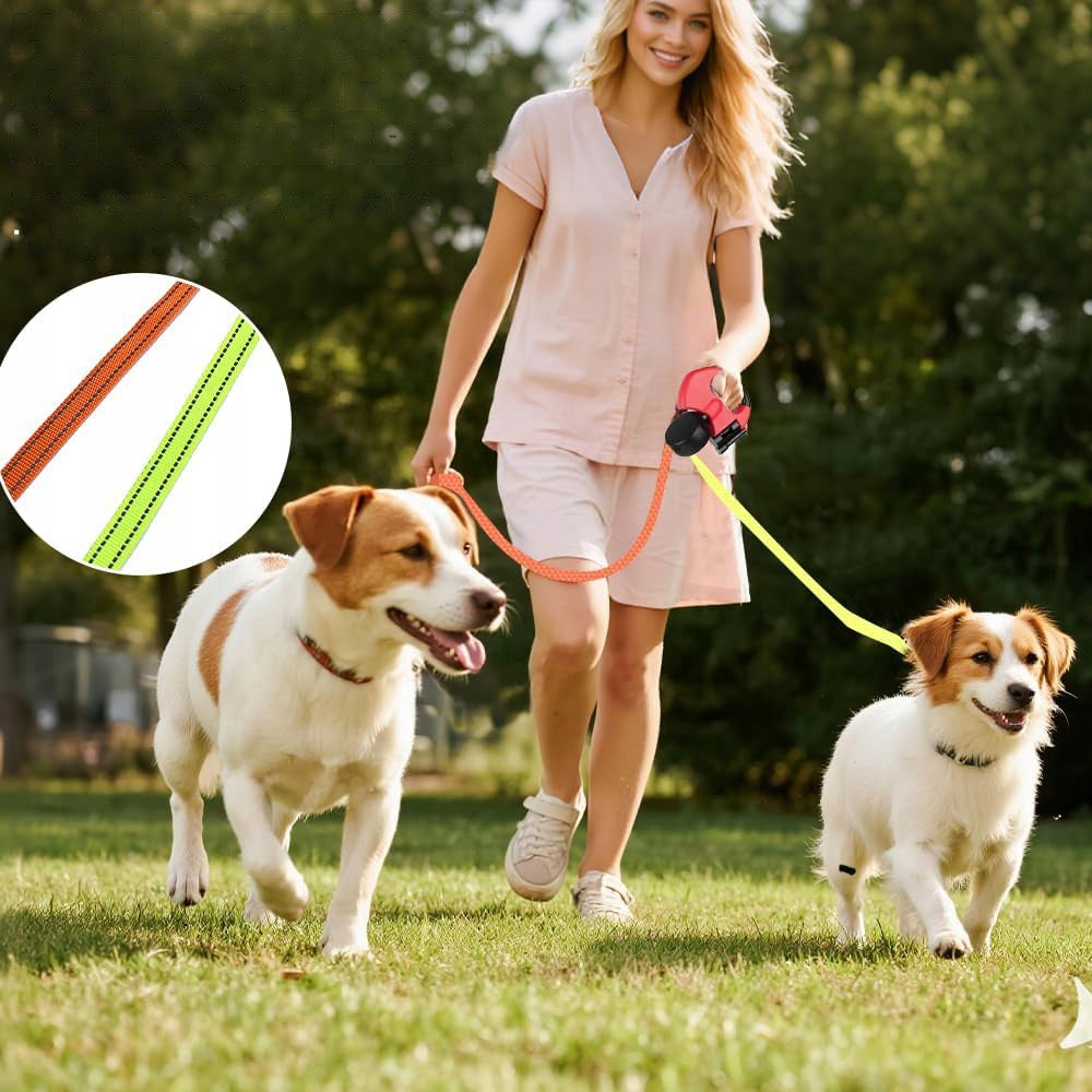 LEASH AUTOMATIC DOUBLE FOR TWO DOGS DOG FLASHLIGHT REFLECTIVE TAPE 3M Product weight with unit packaging 0.5 kg