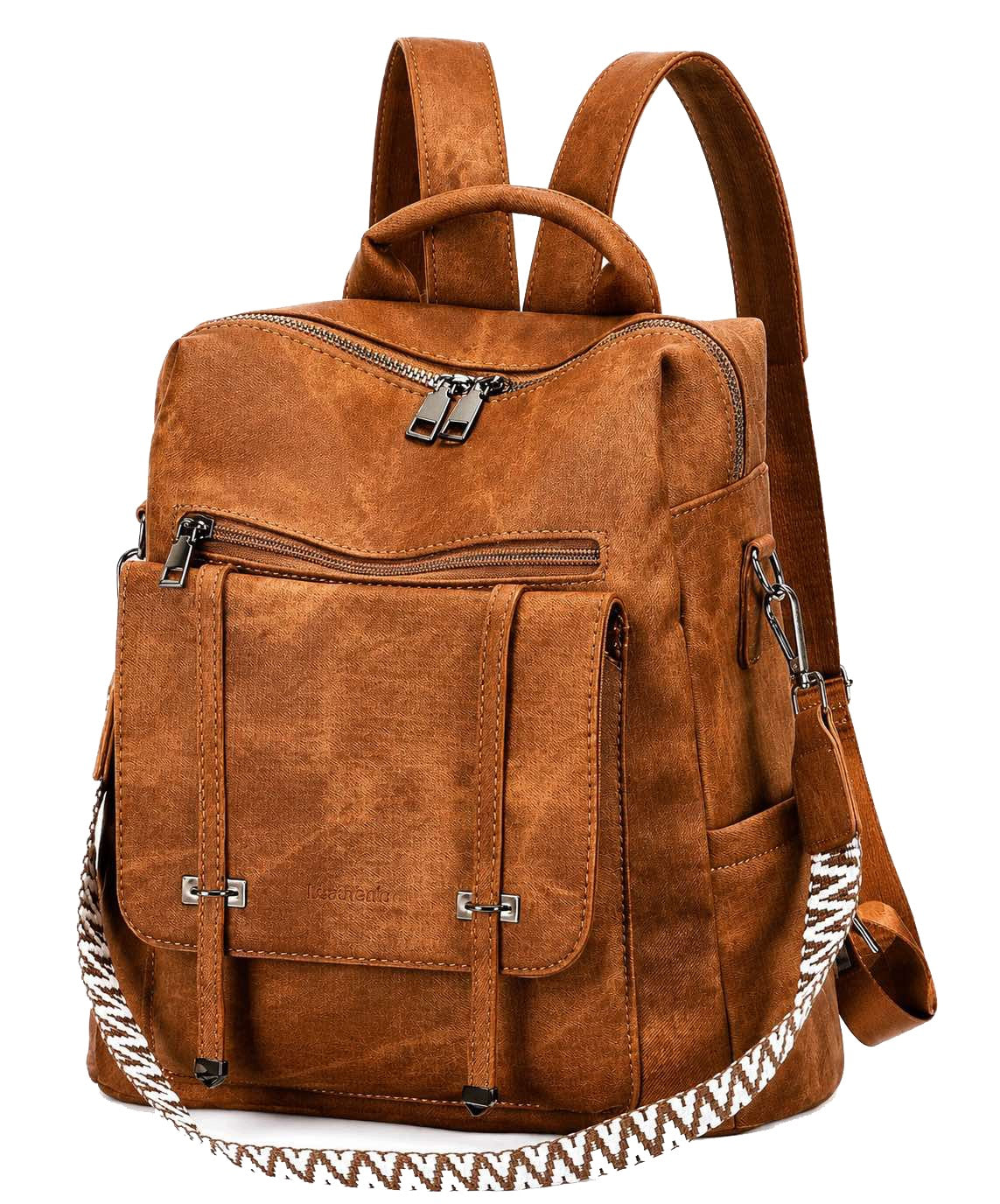 LEATHARIO Women's City Backpack 3in1 Waterproof A4 Tablet 11" Brown 203