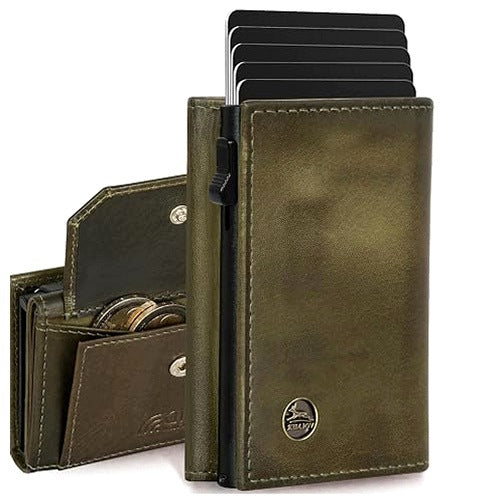 LEATHER CARD CASE POP UP RFID PROTECTION FOR MEN WOMEN plastic