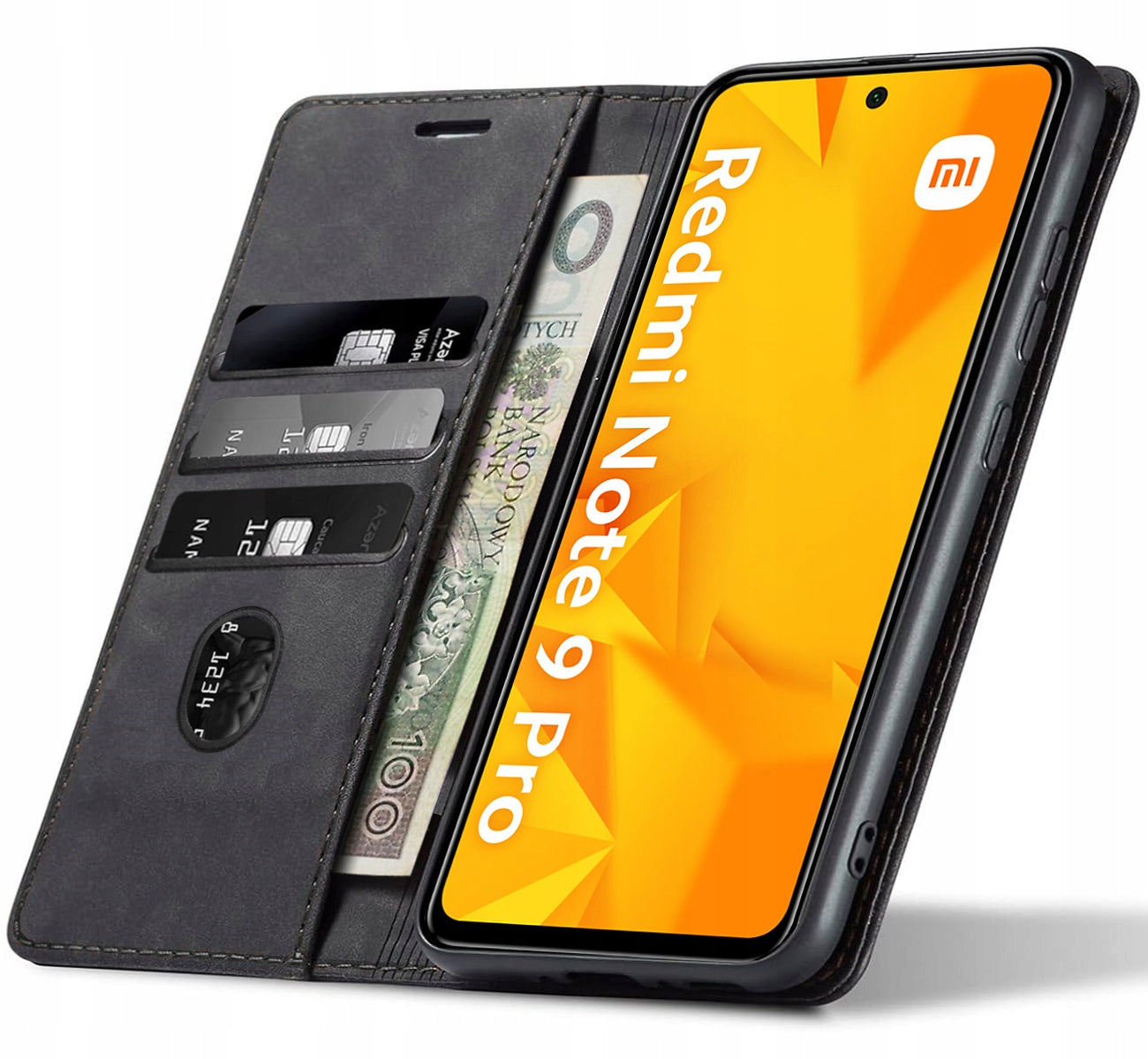 LEATHER CASE MAGNETIC SHEEP SKIN FOR XIAOMI REDMI NOTE 9 PRO / 9S +GLASS