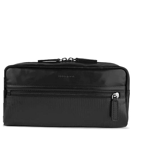 LEATHER COSMETIC BAG PLEATED BLACK TRAVEL WOMEN 27X11X15CM for home