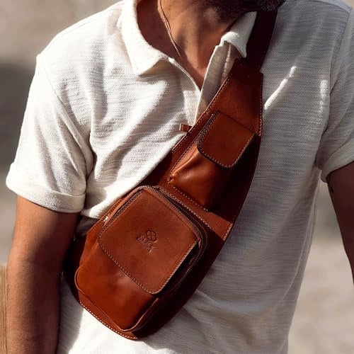 LEATHER HIP BAG MEN'S WOMEN'S ITALIAN GENUINE LEATHER BROWN Manufacturer code Bez marki