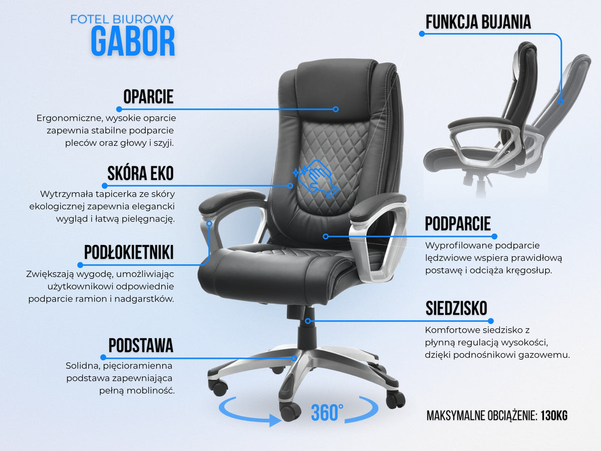 LEATHER OFFICE CHAIR WITH CONTOURED BACKREST FOR OFFICE GABOR BLACK Packaging status original
