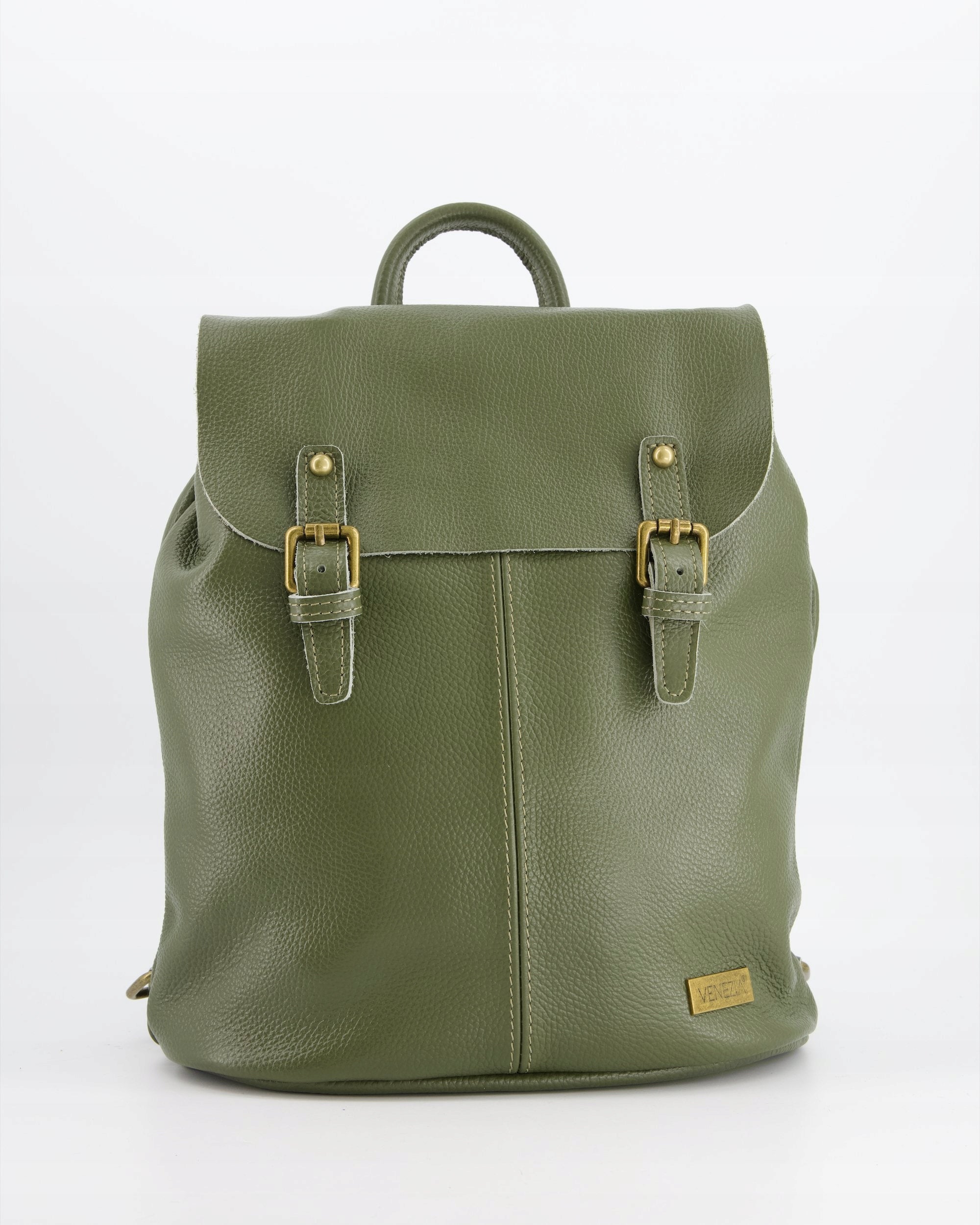 LEATHER WOMEN'S BACKPACK VENEZIA - GREEN WITH MAGNET FLAP