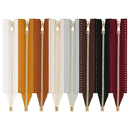 LEATHER ZIPPERS FOR HANDBAGS 24 CM SET OF 8 COLORS DIY