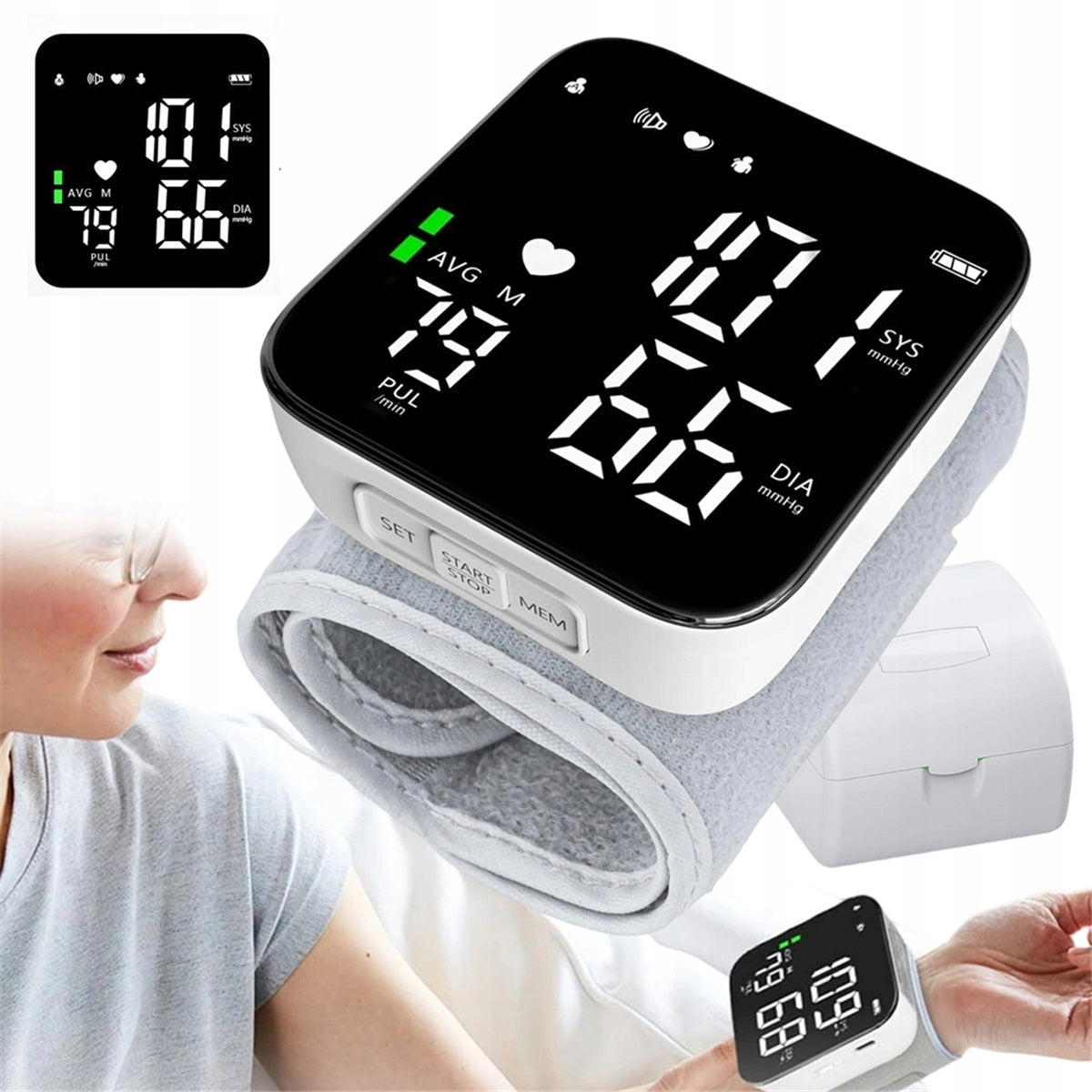 LED BLOOD PRESSURE MONITOR WITH ADJUSTABLE CUFF AND MEMORY FUNCTION 180 MEASUREMENTS