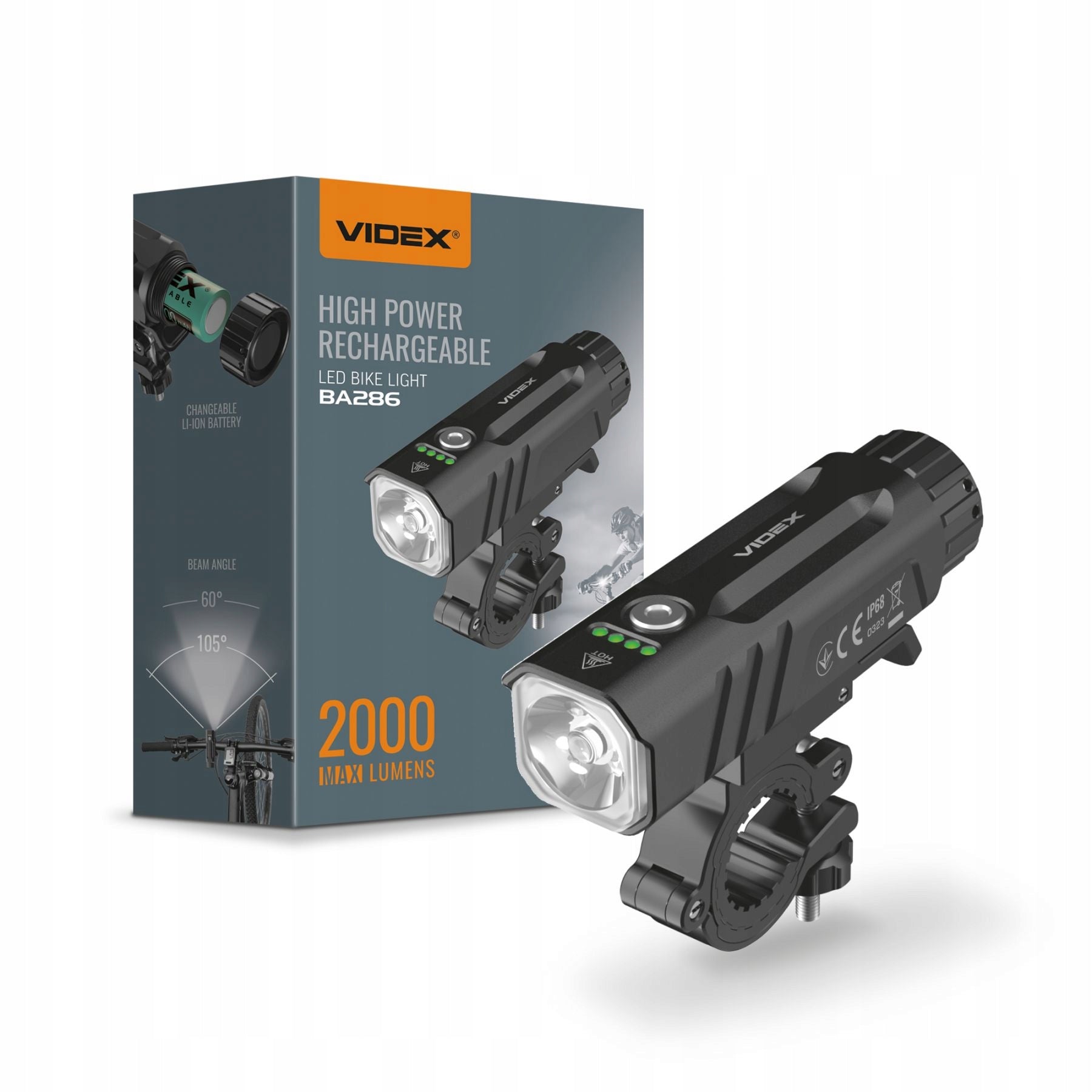 LED Bicycle Flashlight Waterproof Strong USBC with Handle Videx 2000lm Manufacturer code VLF-BA286
