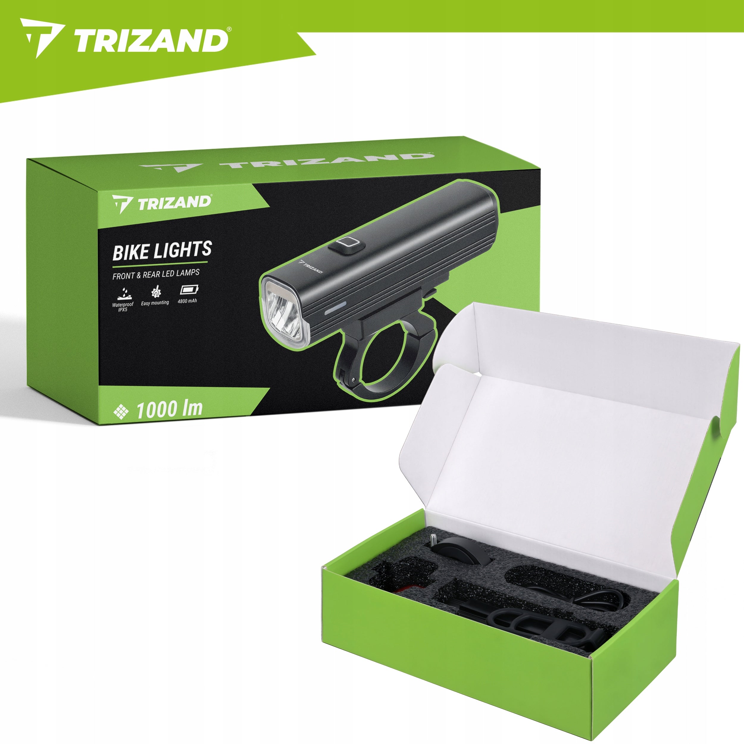LED Bicycle Light 1000lm Rear Front Powerful Flashlight 4800mAh USB Kit Packaging status original